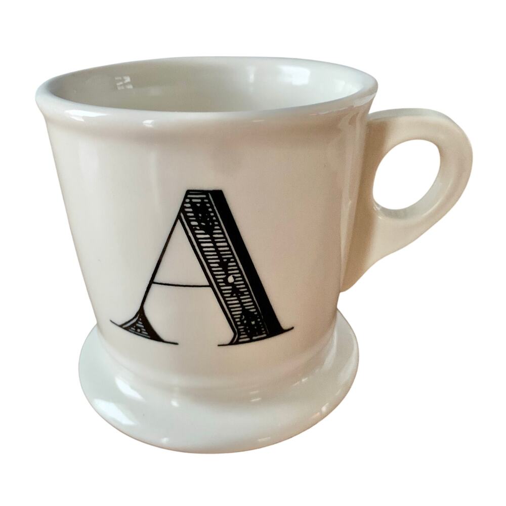 Anthropologie Monogram White Letter A Initial Coffee Tea Mug Shaving Cup